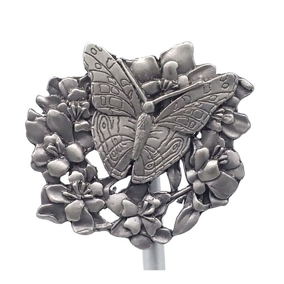 Butterfly and Flowers Brooch Scatter Pin Pewter Metal Birds & Bloom 1998 Vintage - Picture 4 of 12